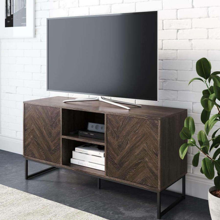 Living Room Furniture * | Dylan 47 In. Gray And Black Wood Tv Stand Fits Tvs Up To 55 In. With Storage Doors By Nathan James