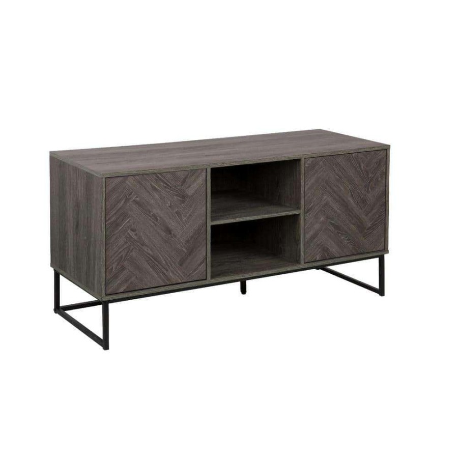 Living Room Furniture * | Dylan 47 In. Gray And Black Wood Tv Stand Fits Tvs Up To 55 In. With Storage Doors By Nathan James