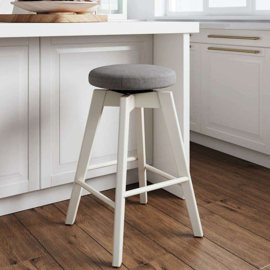 Bar Furniture * | Amalia 26 In. Dark Gray Backless Counter Height 360 Swivel Upholstered Seat With White Solid Wood Kitchen Bar Stool By Nathan James