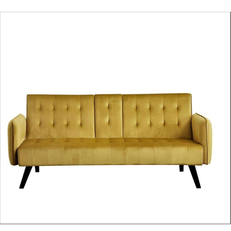 Living Room Furniture * | Jeff 72 In. Golden Yellow Velvet 2-Seats Twin Sofa Beds By Us Pride Furniture