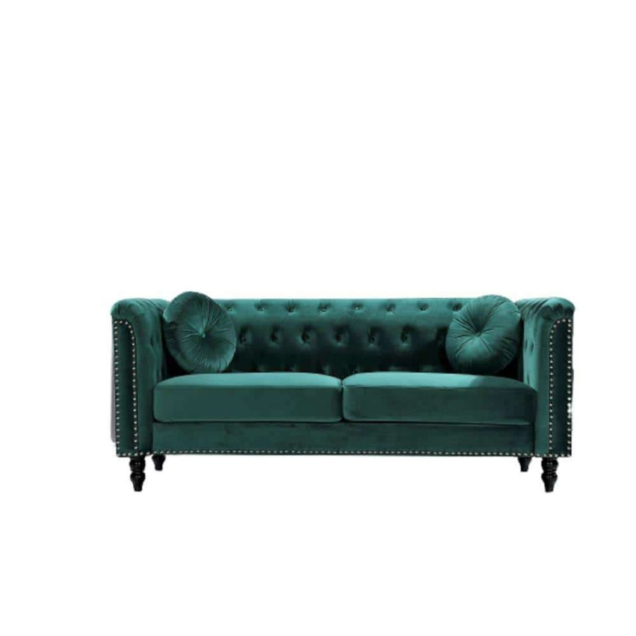 Living Room Furniture * | Vivian 75.98 In. W Green Classic Flared Arm Velvet 3-Seats Straight Chesterfield Sofa With Nailheads By Us Pride Furniture