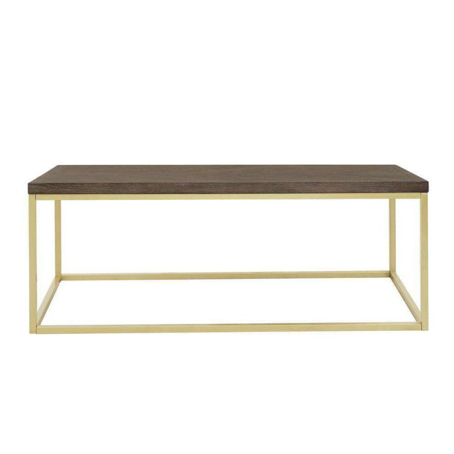 Living Room Furniture * | Doxa 44 In. Dark Brown/Gold Large Rectangle Wood Coffee Table With Metal Box Frame By Nathan James