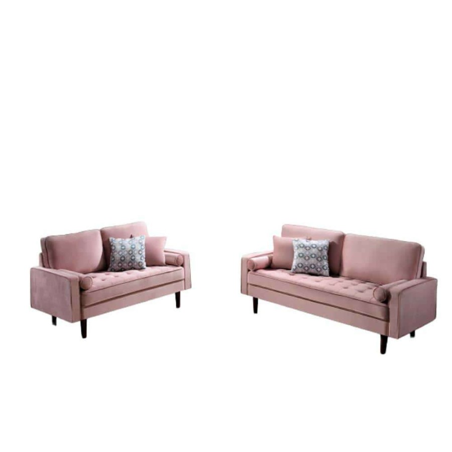 Living Room Furniture * | Civa Velvet 2-Piece Tea Roseliving Room Set Sofa And Loveseat By Us Pride Furniture