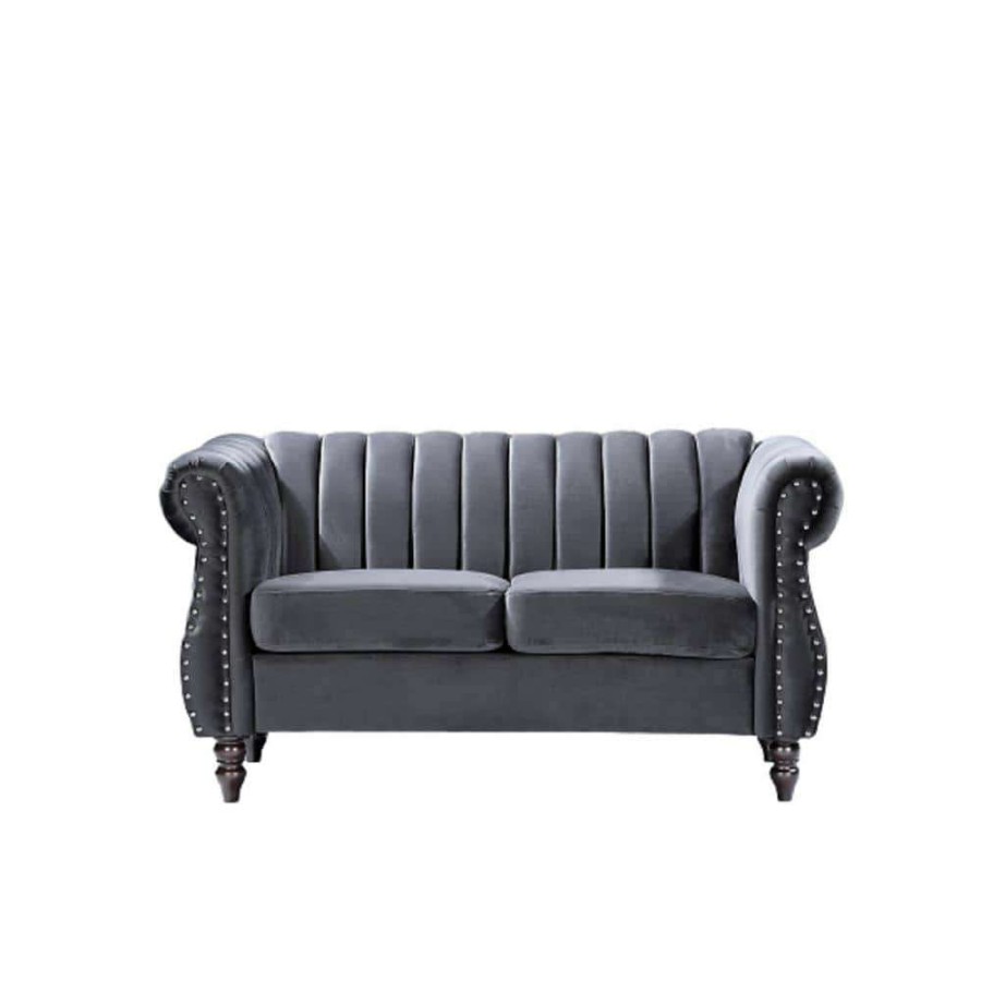 Living Room Furniture * | Louis 59.1 In. Grey Channel Tufted Velvet 2-Seater Loveseat With Nailheads By Us Pride Furniture