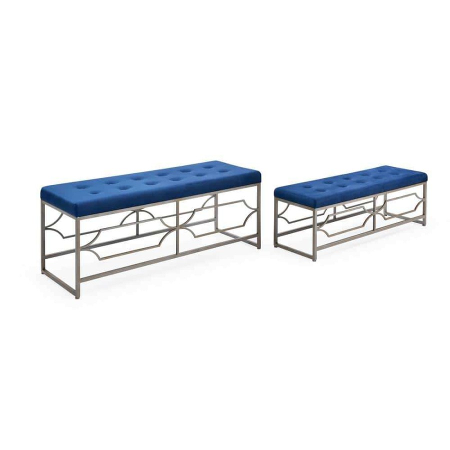 Living Room Furniture * | 2-Piece Blue Tufted Upholstered Ottoman By Hodedah