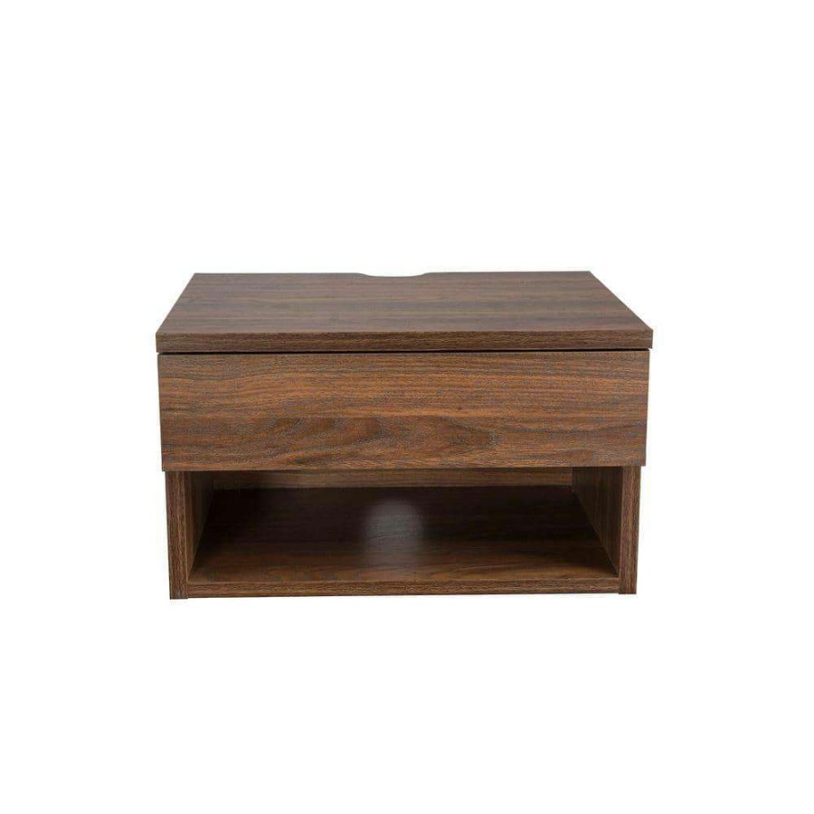 Bedroom Furniture * | Jackson 16 In. Dark Walnut Brown Rectangle Wood End Table Nightstand Side Table With Storage Drawer Open Shelf Cubby By Nathan James