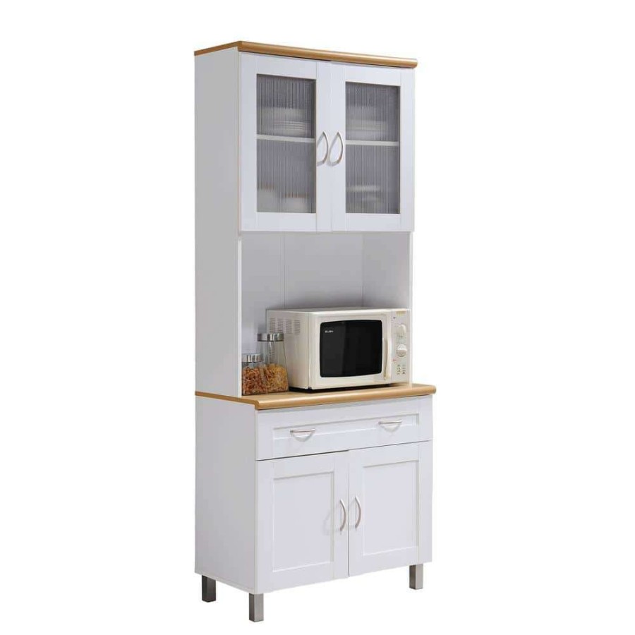 Kitchen & Dining Room Furniture * | China Cabinet White With Microwave Shelf By Hodedah