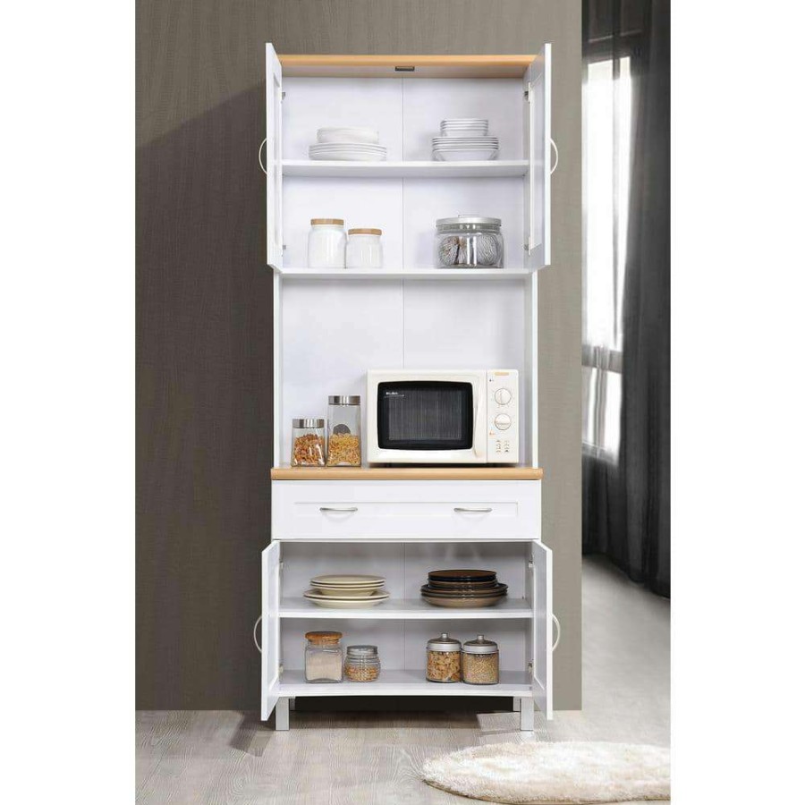 Kitchen & Dining Room Furniture * | China Cabinet White With Microwave Shelf By Hodedah