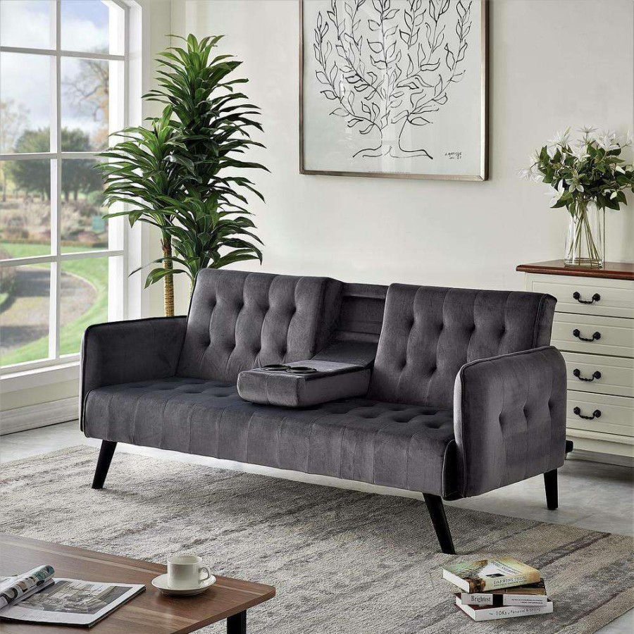 Living Room Furniture * | Cricklade 72 In. Gray Velvet 2-Seater Twin Sleeper Convertible Sofa Bed With Tapered Legs By Us Pride Furniture