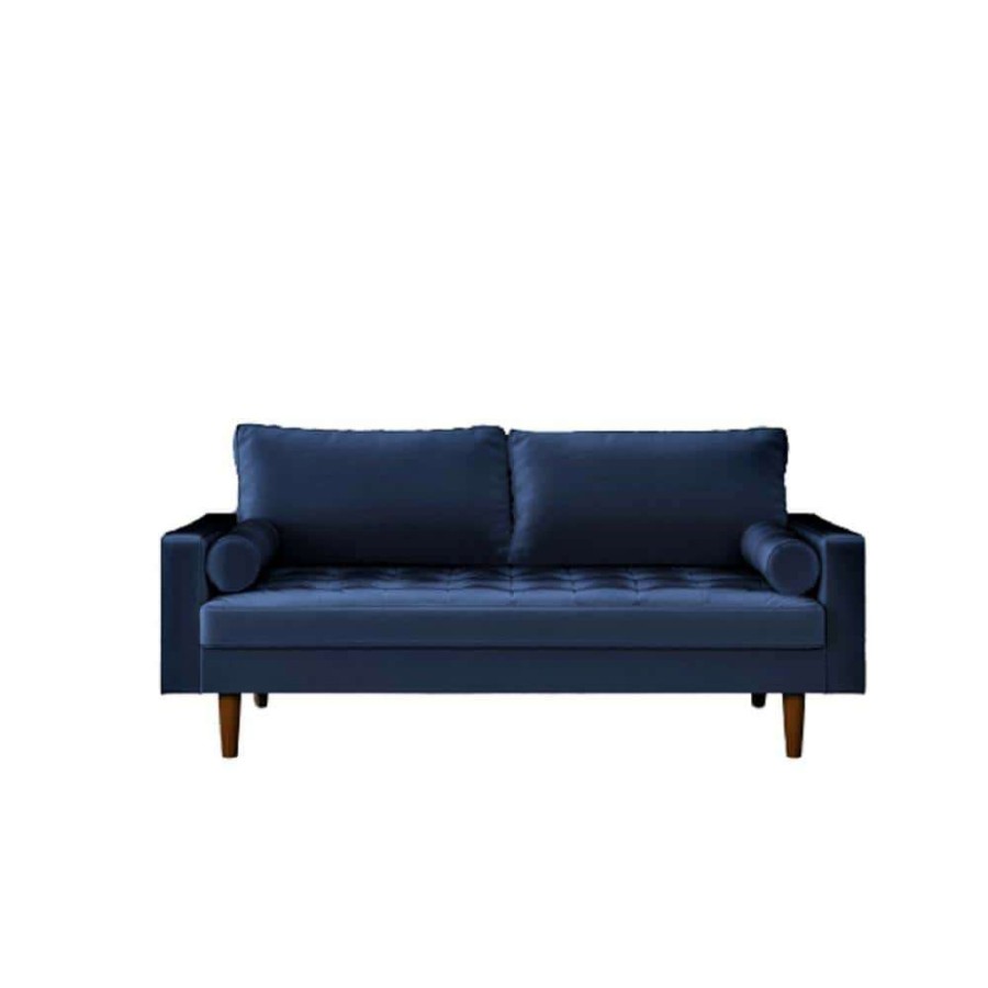 Living Room Furniture * | Lincoln 69.68 In. W Square Arm Velvet 3-Seats Straight Lawson Sofa With Removable Cushions In Blue By Us Pride Furniture