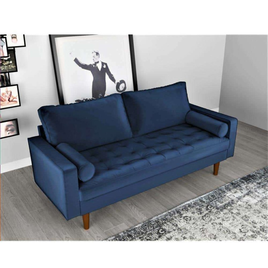 Living Room Furniture * | Lincoln 69.68 In. W Square Arm Velvet 3-Seats Straight Lawson Sofa With Removable Cushions In Blue By Us Pride Furniture