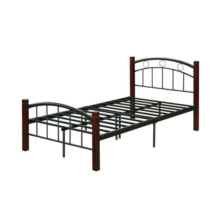 Bedroom Furniture * | Complete Full Metal Bed With Headboard, Footboard And Mahogany Wood Posts By Hodedah