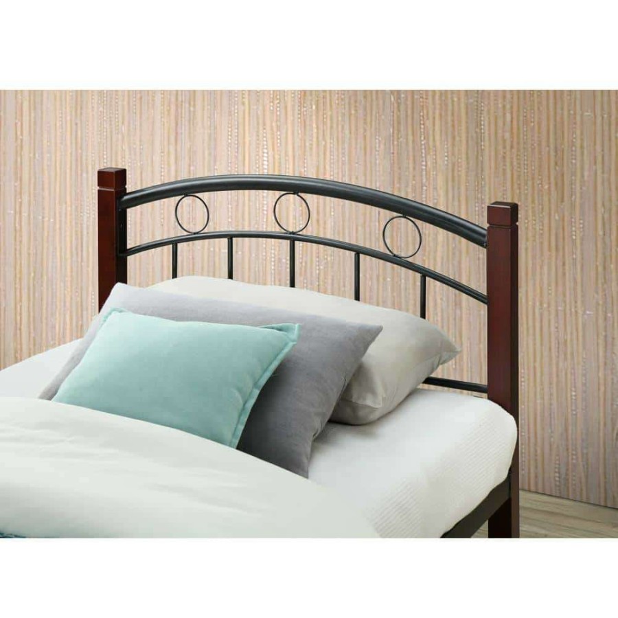 Bedroom Furniture * | Complete Full Metal Bed With Headboard, Footboard And Mahogany Wood Posts By Hodedah