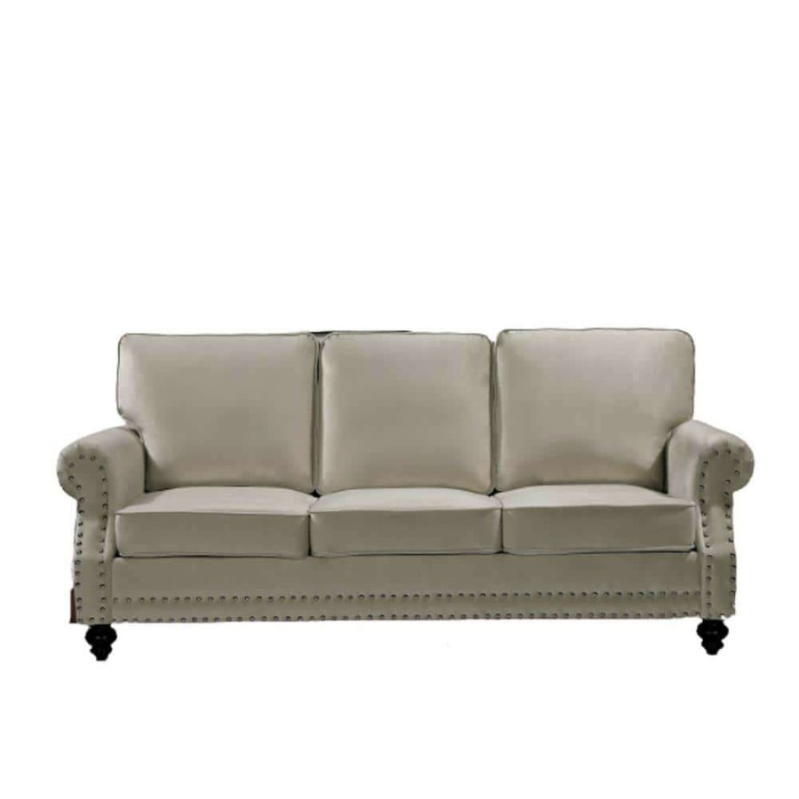 Living Room Furniture * | Ramos Beige Nailhead Velvet Sofa By Us Pride Furniture