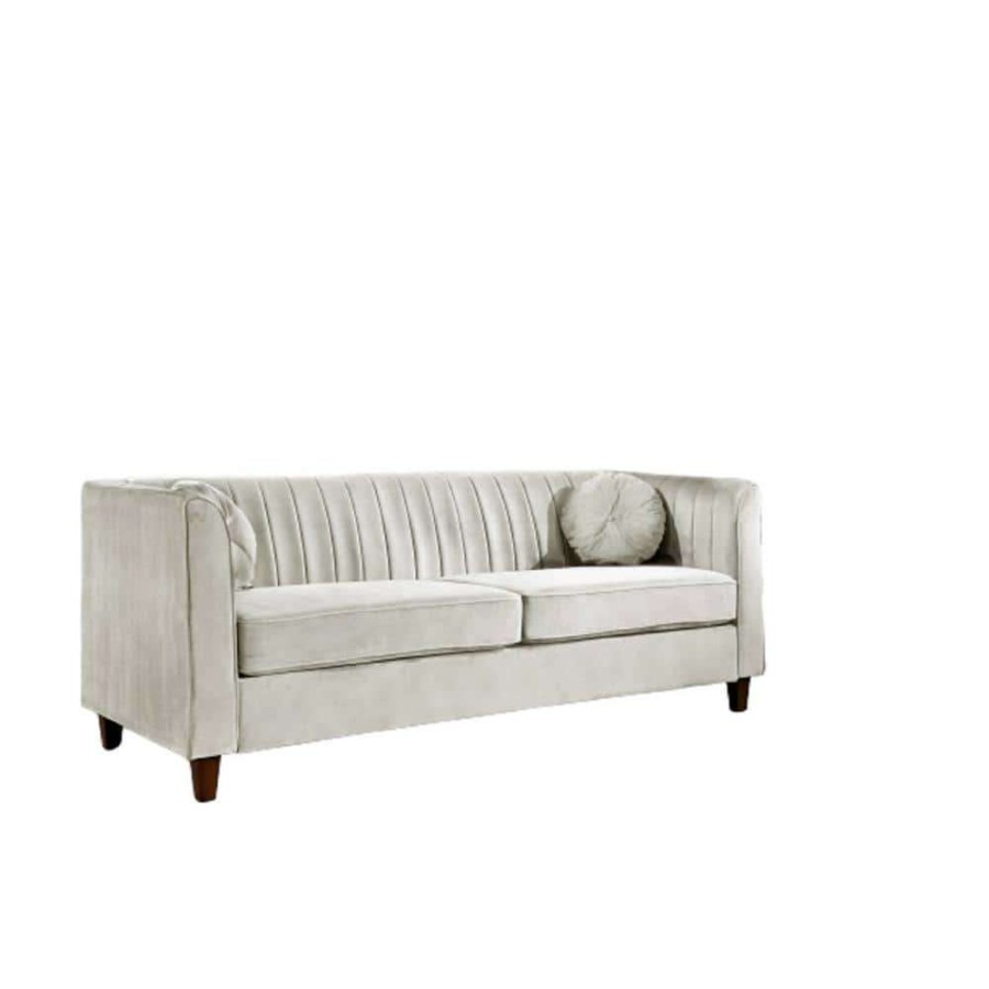 Living Room Furniture * | Lowery 79.5 In. Beige Velvet 3-Seater Tuxedo Sofa With Square Arms By Us Pride Furniture