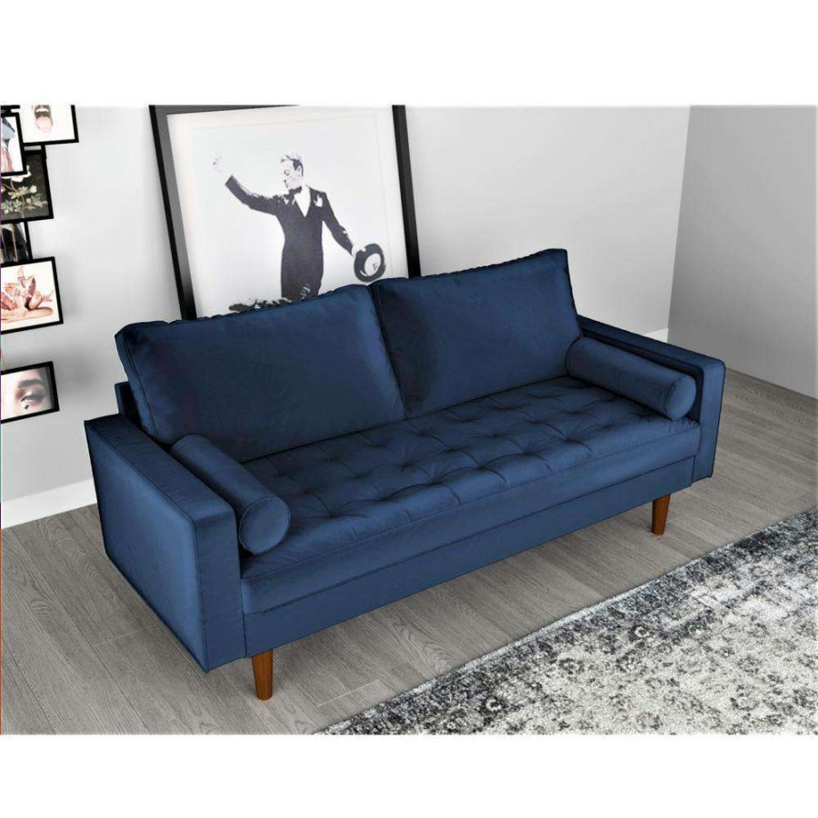 Living Room Furniture * | Lincoln 69.68 In. Space Blue Velvet 3-Seats Lawson Sofa With Removable Cushions By Us Pride Furniture