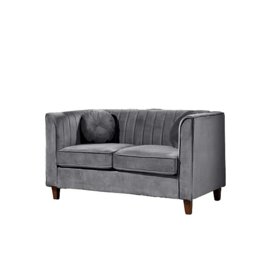 Living Room Furniture * | Lowery 55 In. Gray Velvet 2 Seats Chesterfield Loveseat With Square Arms By Us Pride Furniture