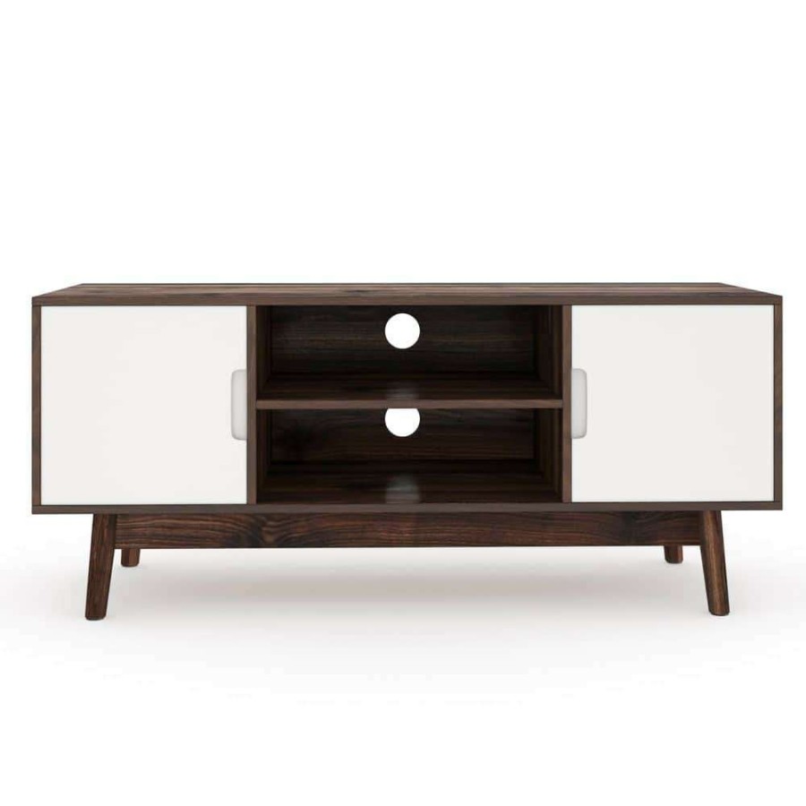 Living Room Furniture * | Wesley 43 In. Brown And White Particle Board Tv Stand Fits Tvs Up To 32 In. With Storage Doors By Nathan James