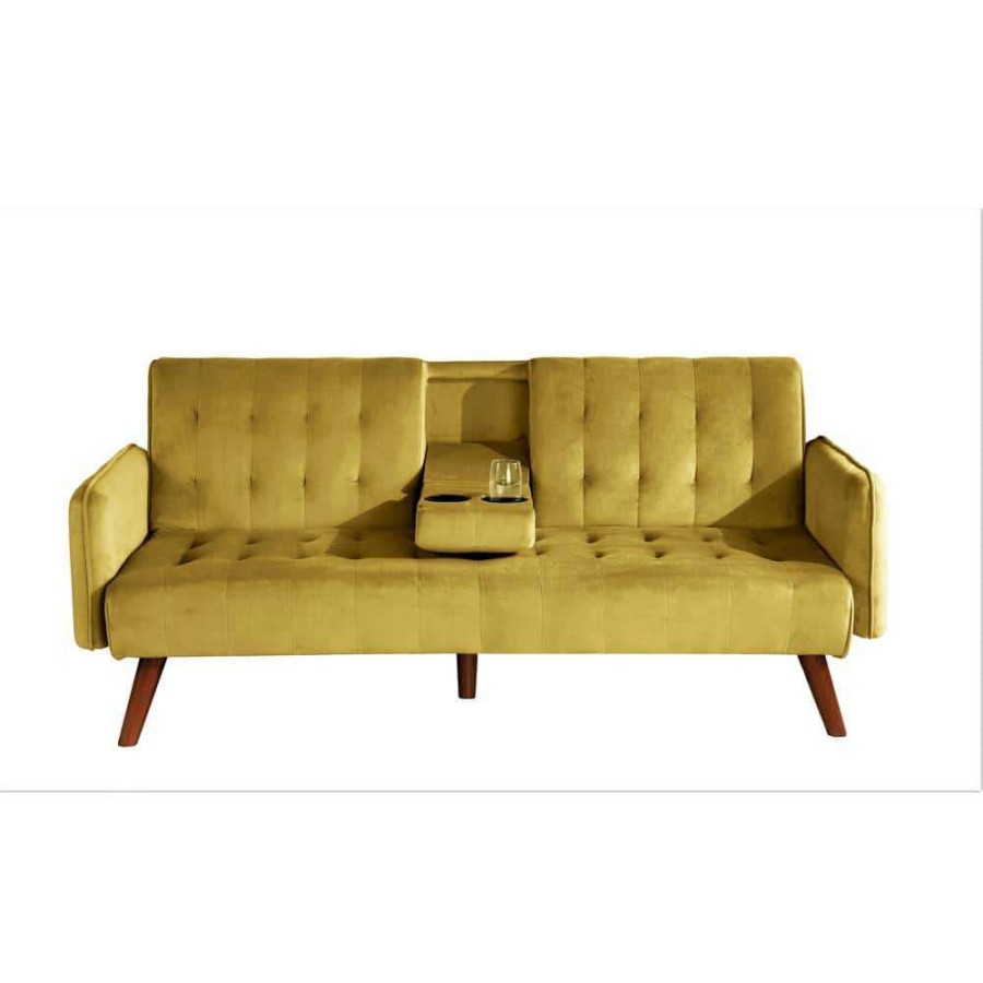 Living Room Furniture * | Thomas 72 In. Vivid Yellow Velvet 2-Seats Twin Sofa Beds By Us Pride Furniture