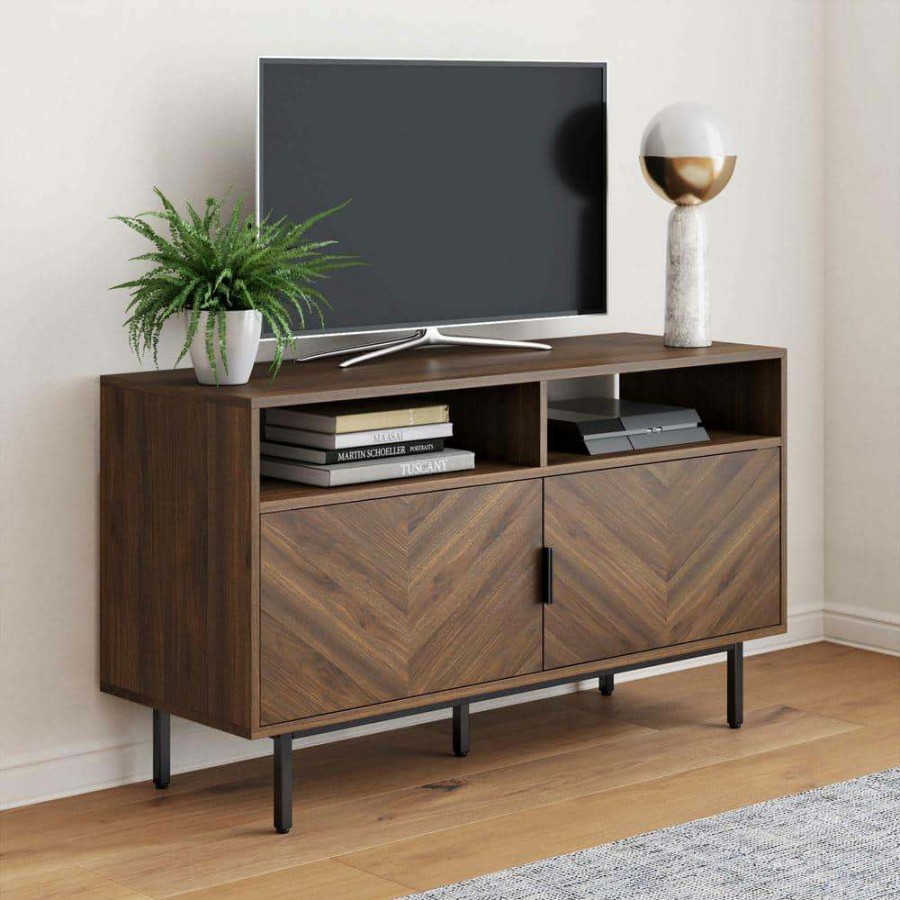 Living Room Furniture * | Izsak 44 In. Walnut Tv Stand Media Console Cabinet With Storage For Living Room Or Entryway Fits Tvs Up To 53 In. By Nathan James