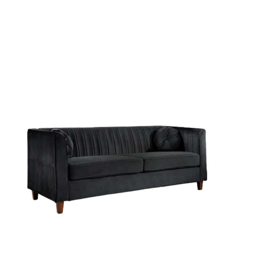 Living Room Furniture * | Lowery 79.5 In. W Square Arm Velvet 3-Seats Tuxedo Straight Sofa With Square Arms In Black By Us Pride Furniture