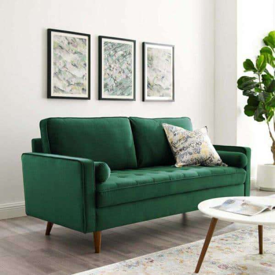 Living Room Furniture * | Civa 69.6 In. Green Velvet 3-Seater Sofa With Removable Cushions By Us Pride Furniture