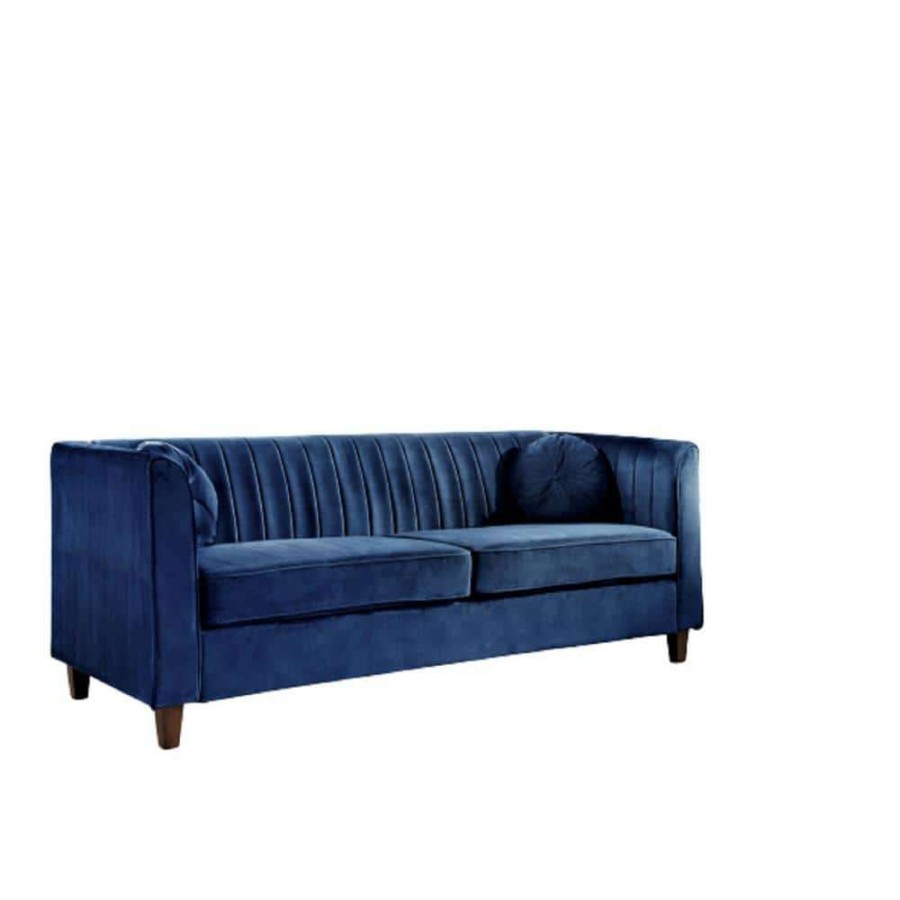 Living Room Furniture * | Lowery 79.5 In. Dark Blue Velvet 3-Seats Tuxedo Sofa With Square Arms By Us Pride Furniture