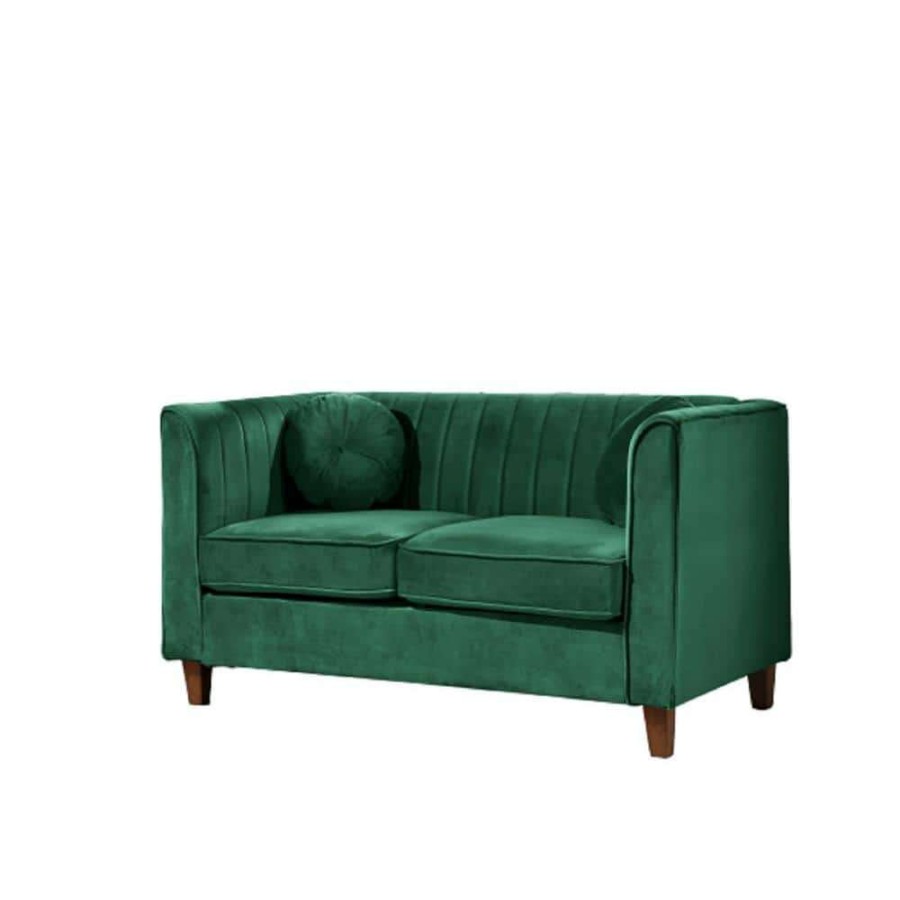 Living Room Furniture * | Lowery 55 In. Green Velvet 2 Seats Chesterfield Loveseat With Square Arms By Us Pride Furniture