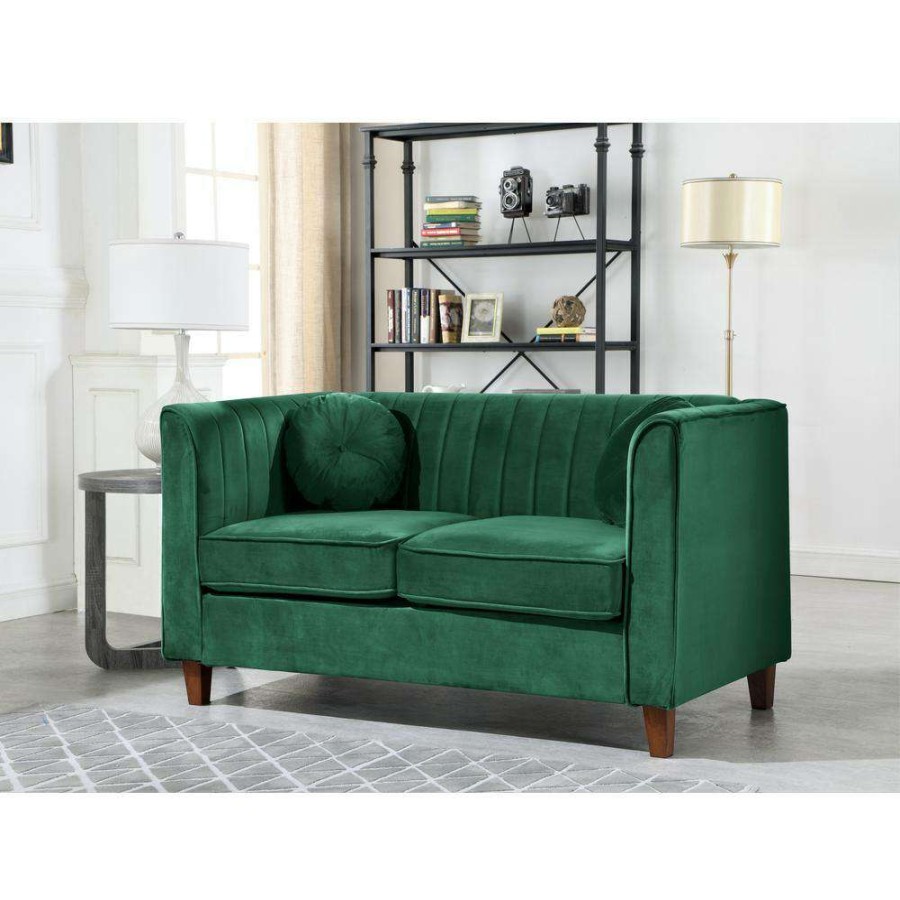 Living Room Furniture * | Lowery 55 In. Green Velvet 2 Seats Chesterfield Loveseat With Square Arms By Us Pride Furniture