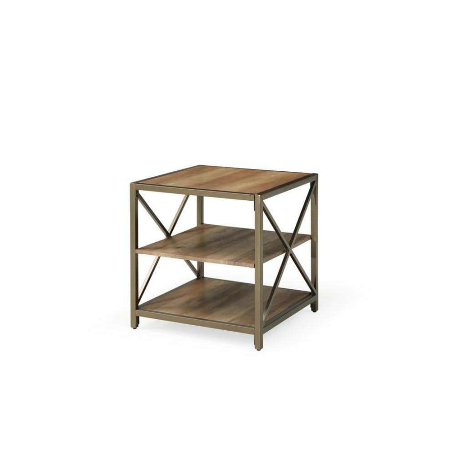 Living Room Furniture * | 23.6 In. Wide 3-Tier Wooden End Table In Bronze By Hodedah