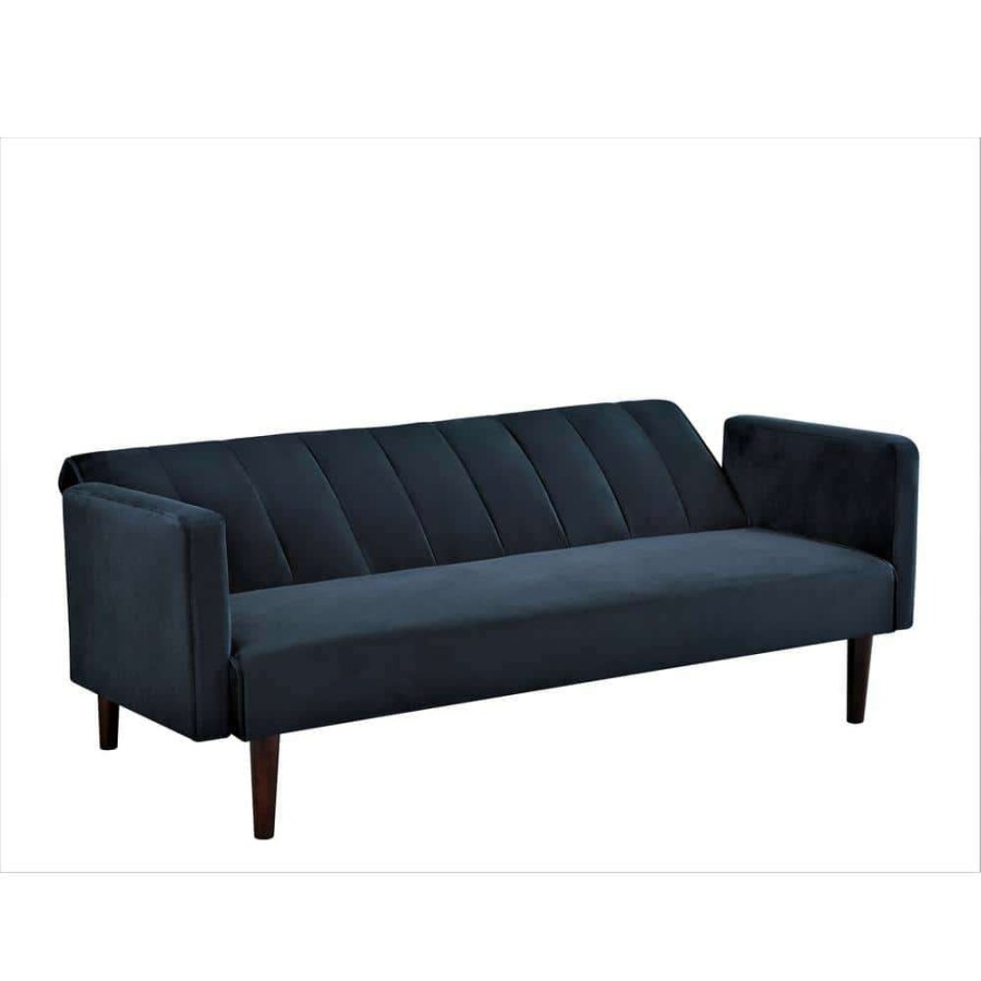 Living Room Furniture * | Graham 72 Inch. Black Striped Velvet Sofa Bed Sleeper By Us Pride Furniture