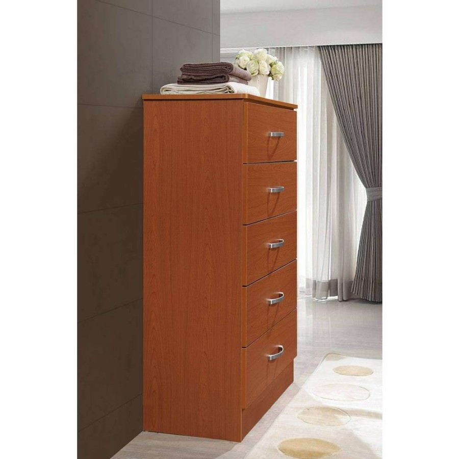 Bedroom Furniture * | 5-Drawer Cherry Chest Of Drawers By Hodedah