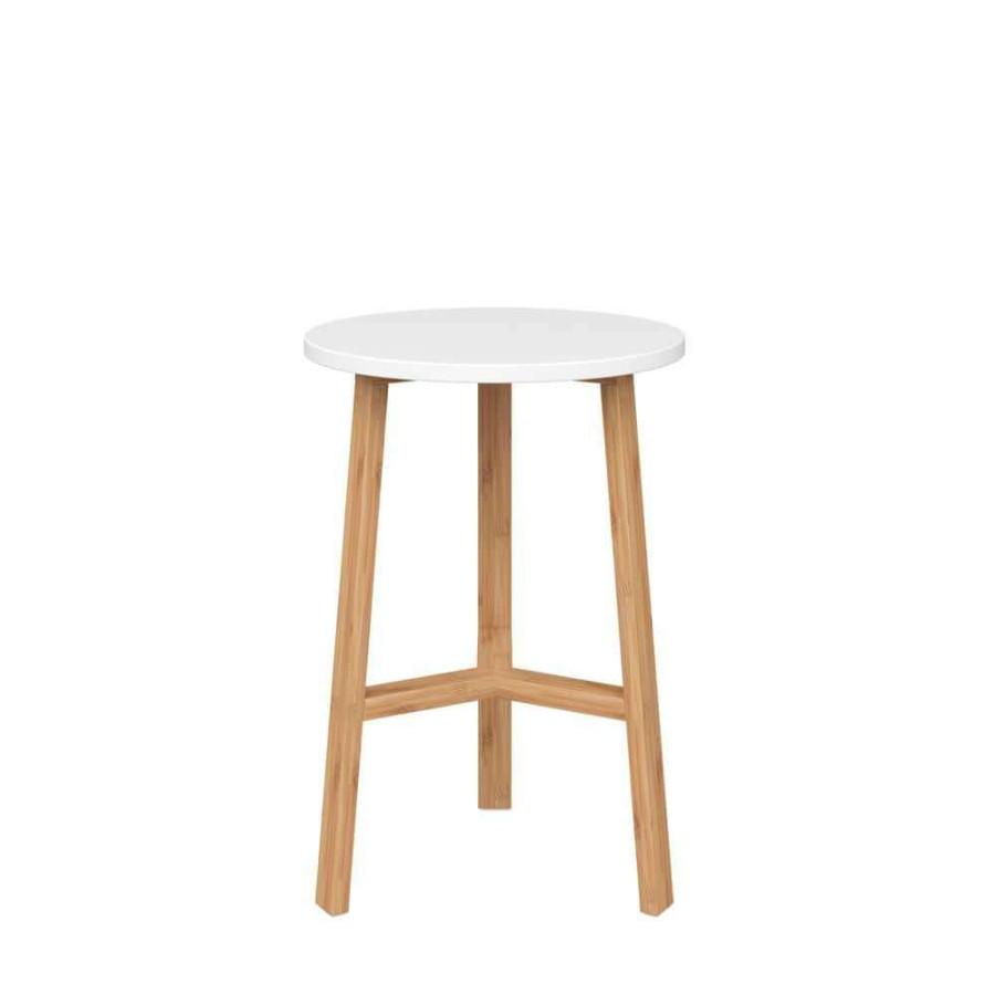 Living Room Furniture * | Barbara 16 In. White Round Wood End Table Accent Side Table For Living Room Or Bedroom With Modern Bamboo Legs By Nathan James