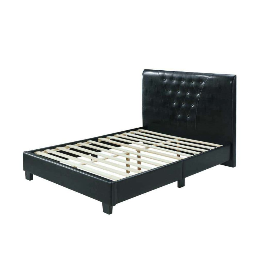 Bedroom Furniture * | Full-Size Platform Bed With Tufted Upholstered Headboard In Black By Hodedah