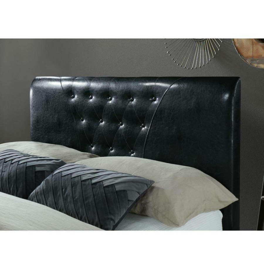 Bedroom Furniture * | Full-Size Platform Bed With Tufted Upholstered Headboard In Black By Hodedah