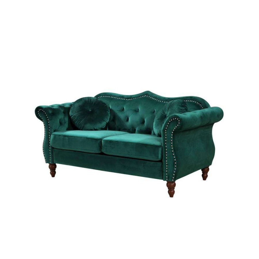 Living Room Furniture * | Bellbrook 65.5 In. Green Velvet 2-Seater Chesterfield Loveseat With Removable Cushions By Us Pride Furniture