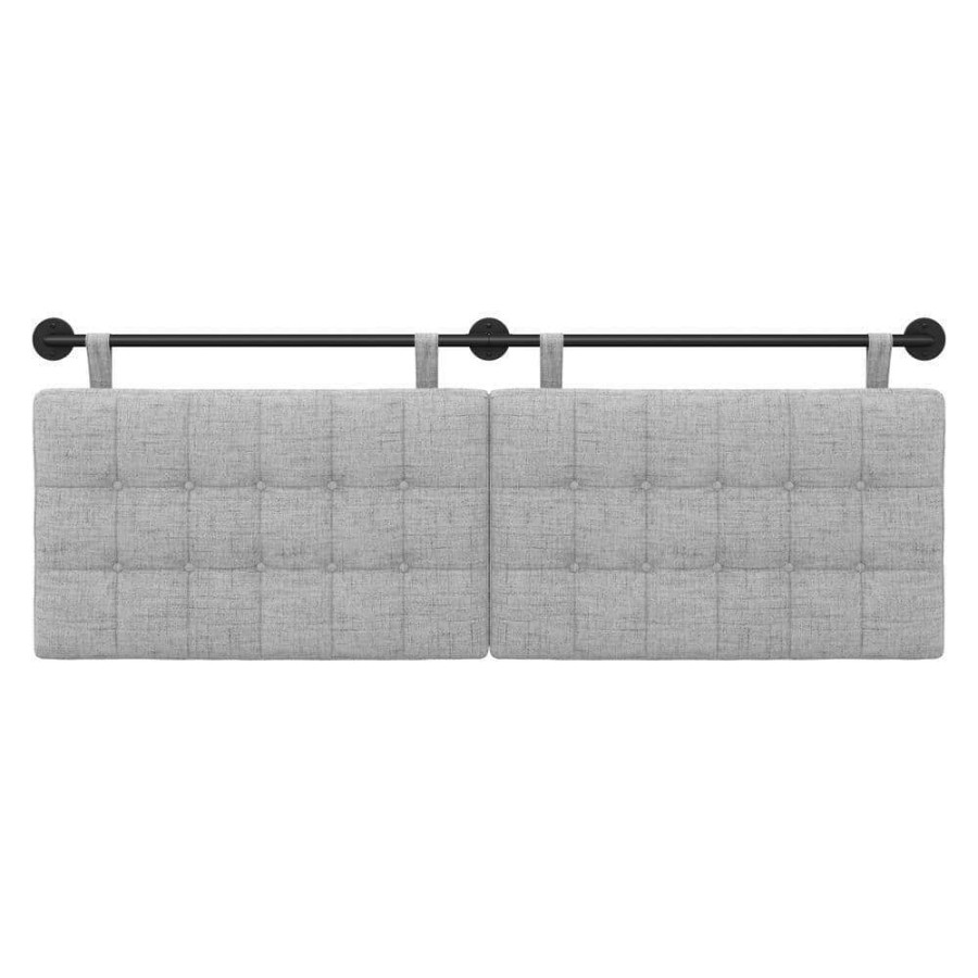 Bedroom Furniture * | Remi King 71 In. W Button Tufted Gray/Black King Wall Mount Upholstered Panels Adjustable Straps Metal Rail Headboard By Nathan James