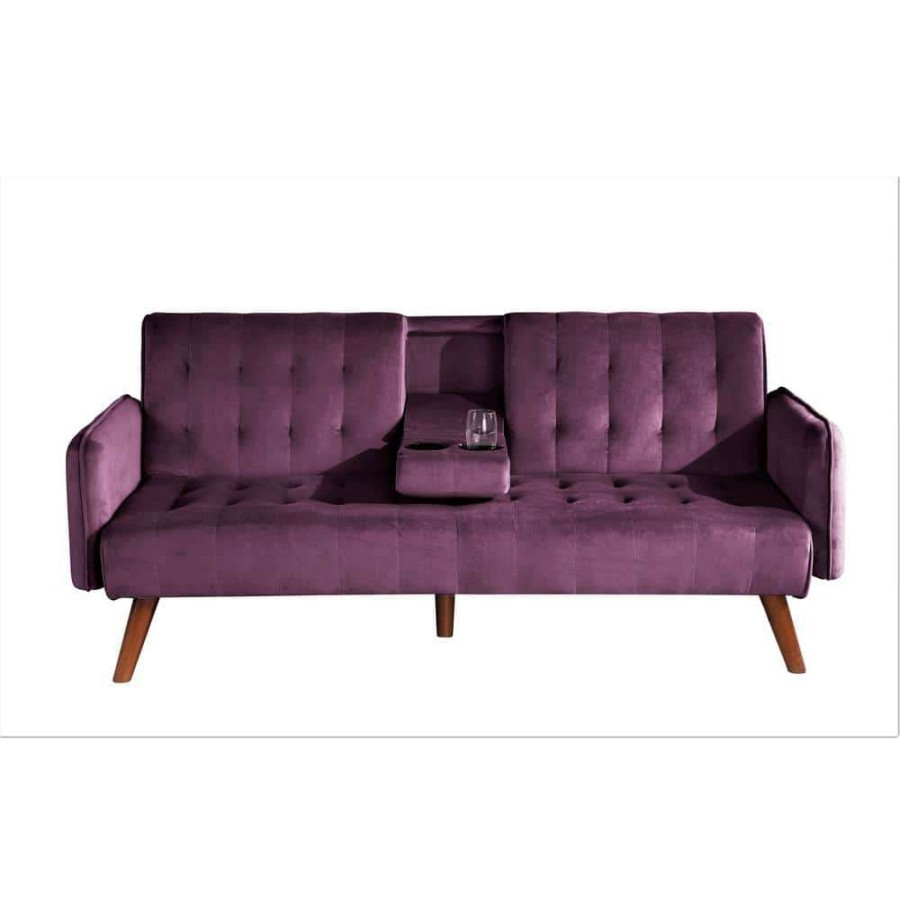 Living Room Furniture * | Thomas 72 In. Eggplant Velvet 2-Seats Twin Sofa Beds By Us Pride Furniture