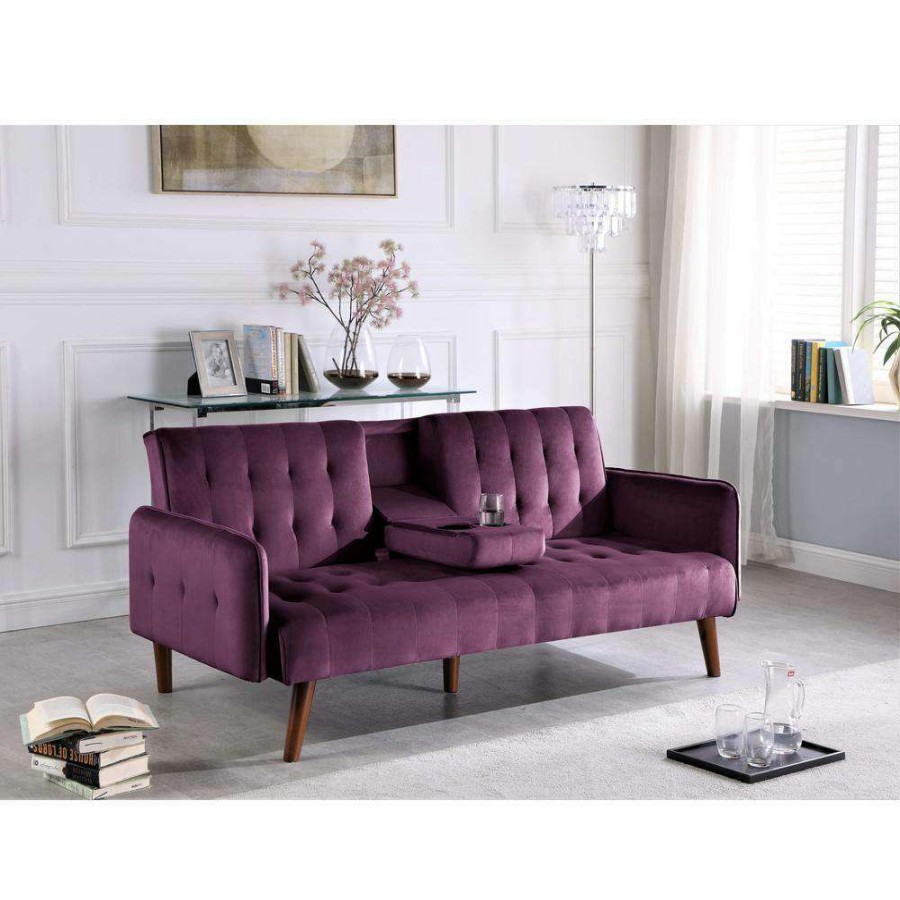 Living Room Furniture * | Thomas 72 In. Eggplant Velvet 2-Seats Twin Sofa Beds By Us Pride Furniture