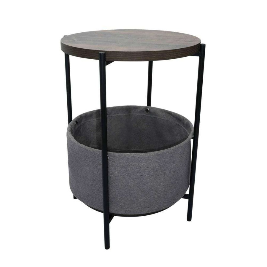 Living Room Furniture * | Oraa Nutmeg And Black Metal Frame Nightstand Or Side Table With Storage Basket By Nathan James