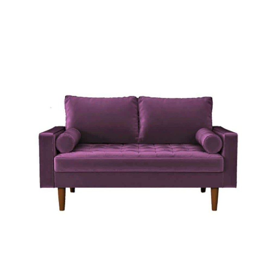 Living Room Furniture * | Lincoln 50.39 In. Eggplant Tufted Velvet 2-Seats Loveseat With Square Arms By Us Pride Furniture