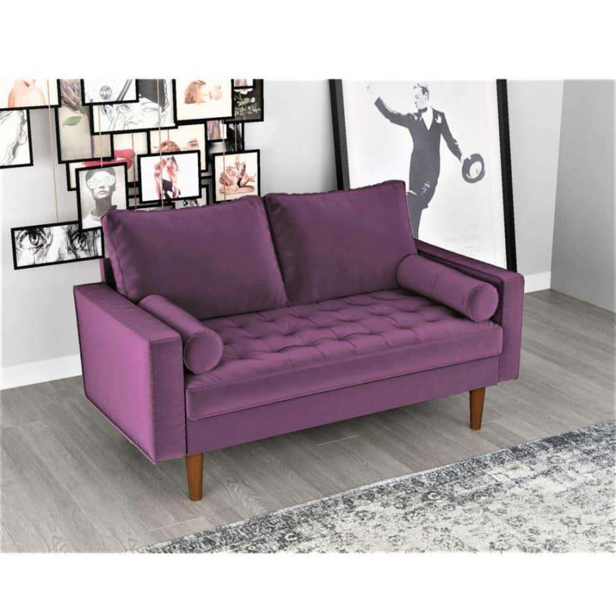 Living Room Furniture * | Lincoln 50.39 In. Eggplant Tufted Velvet 2-Seats Loveseat With Square Arms By Us Pride Furniture