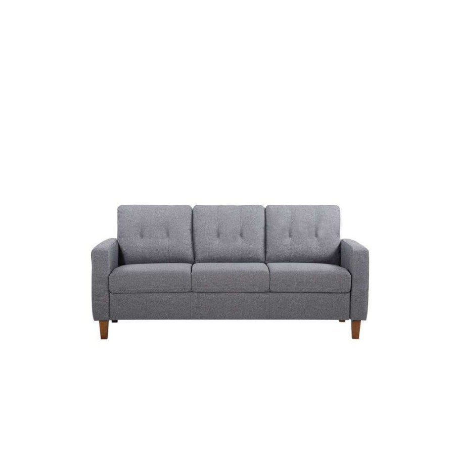 Living Room Furniture * | Rossetti 77 In. Gray 3-Seats Linen Mid-Century Tufted Sofa By Us Pride Furniture