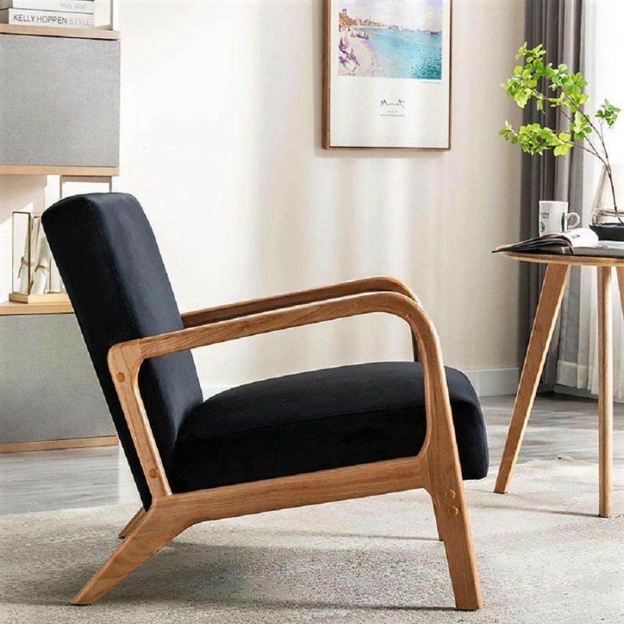 Living Room Furniture * | Kreindy 25.2" Wide Black Velvet Square Armchair By Us Pride Furniture