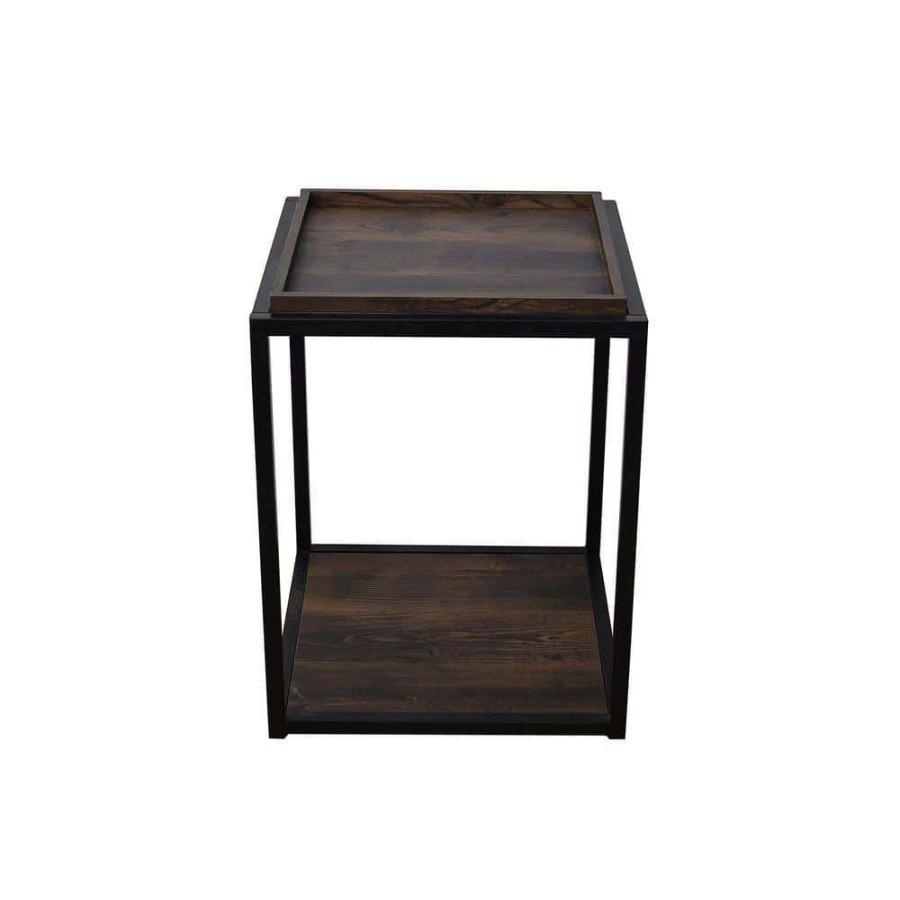 Living Room Furniture * | Nash 22 In. Nutmeg Matte Black Accent End Table Or Modern Side Table With Tray Top Shelves And Metal Frame By Nathan James