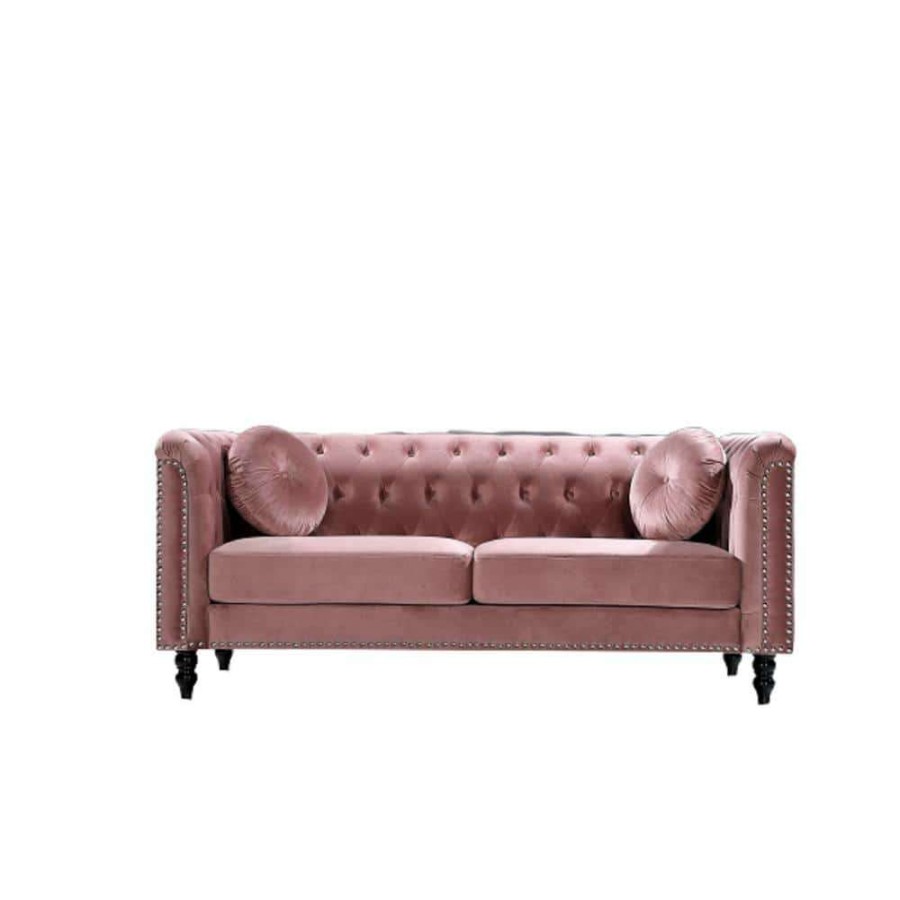 Living Room Furniture * | Vivian 75.98 In. Rose Classic Velvet 3-Seats Chesterfield Sofa With Nailheads By Us Pride Furniture