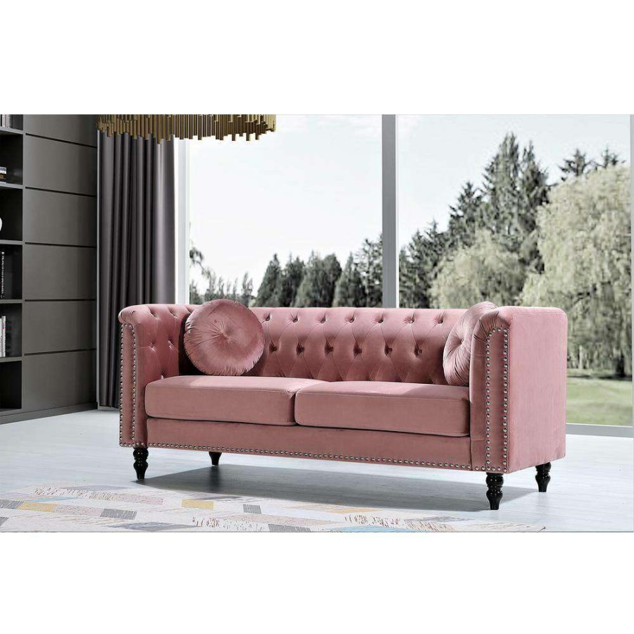 Living Room Furniture * | Vivian 75.98 In. Rose Classic Velvet 3-Seats Chesterfield Sofa With Nailheads By Us Pride Furniture