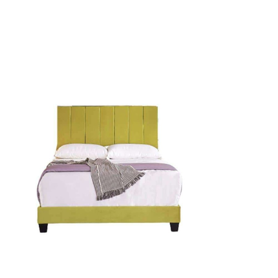 Bedroom Furniture * | Mallory Golden Yellow Queen Upholstered Platform Bed By Us Pride Furniture