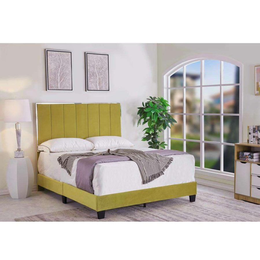 Bedroom Furniture * | Mallory Golden Yellow Queen Upholstered Platform Bed By Us Pride Furniture