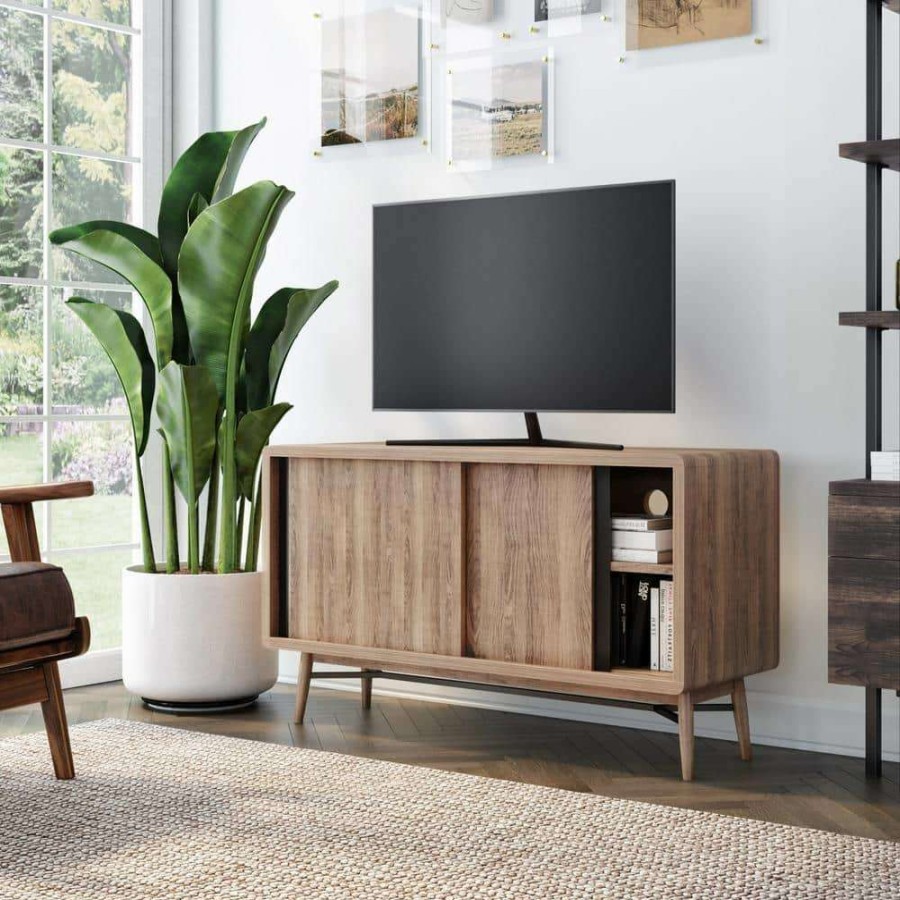 Living Room Furniture * | Liam 44 In. Oak And Black Wood Tv Stand Fits Tvs Up To 40 In. With Storage Doors By Nathan James